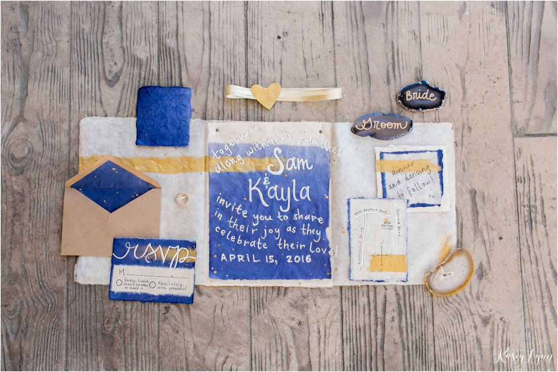 Wedding invitation spread with agate place holders